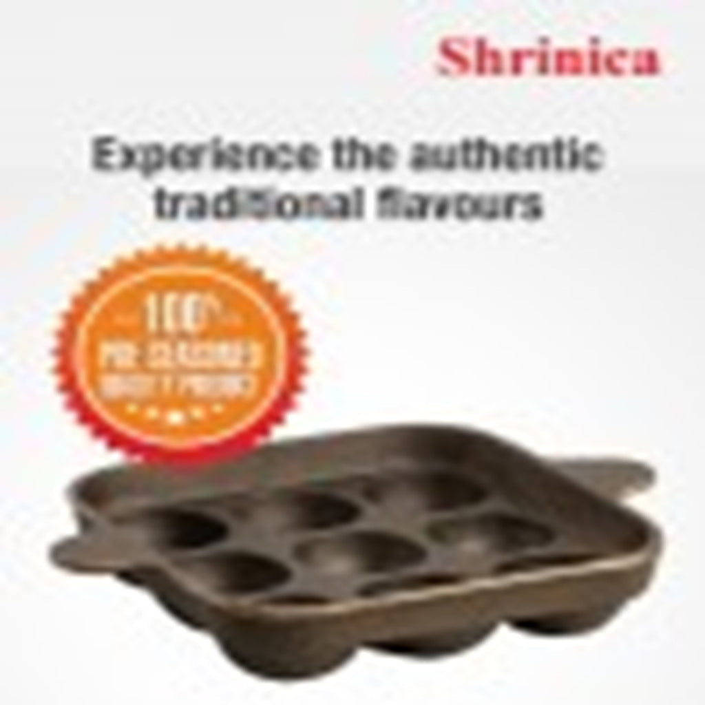 Shrinica Cast Iron Square Paniyaram Pan 9 Kuzhi 18.5 Cm