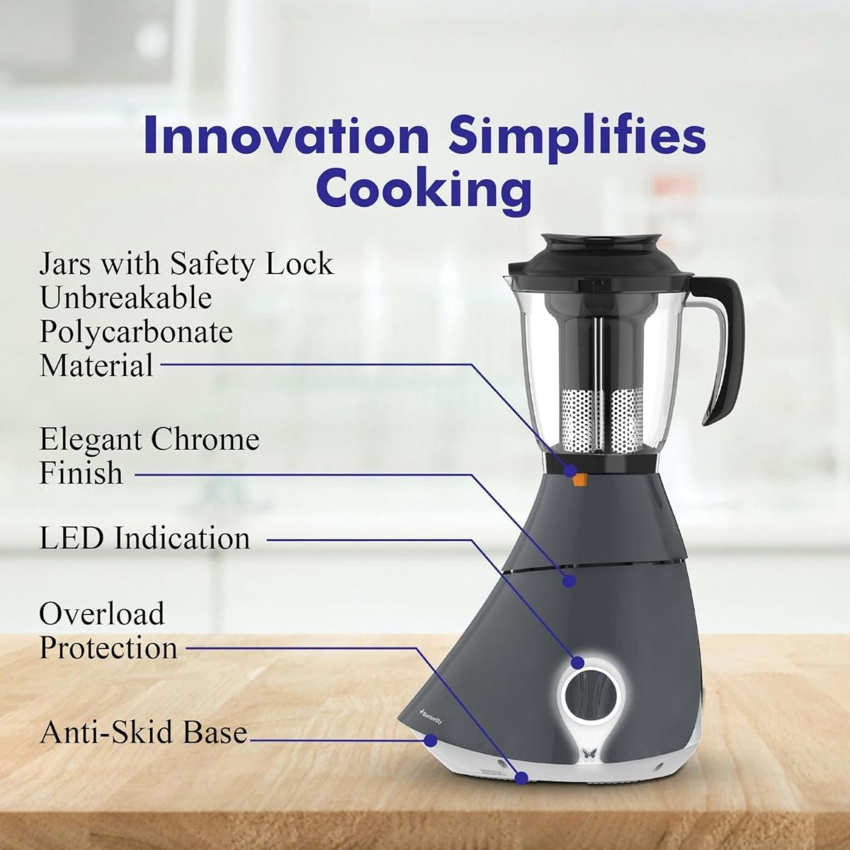 Butterfly Matchless Mixer Grinder 4J, 110 V, Grey, 550 Watts