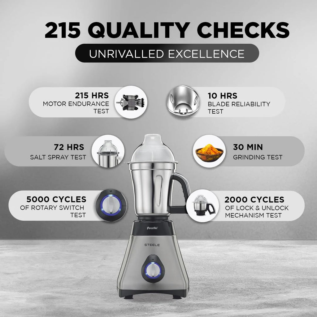 Preethi Steele 110V Mixer Grinder (550W) - 3 Jars