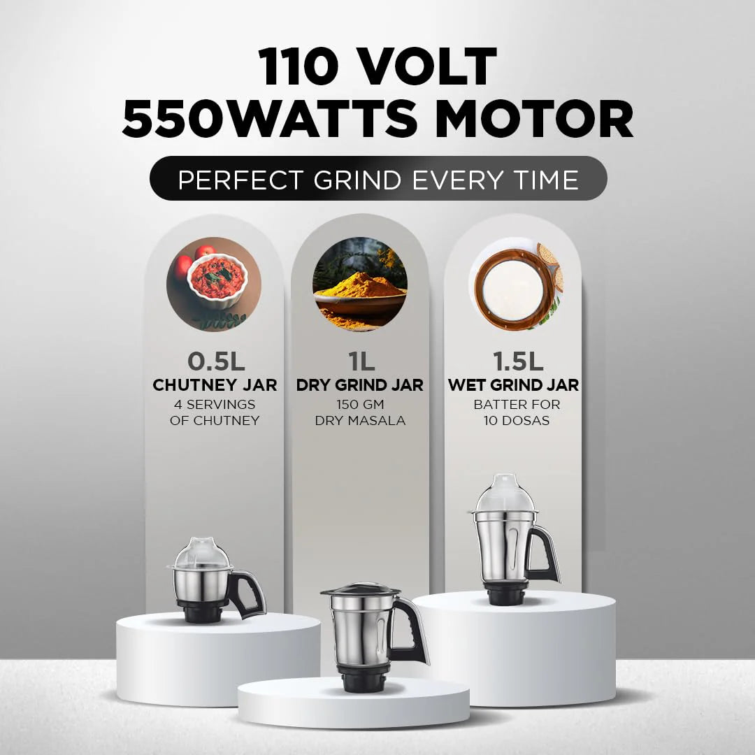 Preethi Steele Supreme Mixer Grinder (550W) - 3 Jars