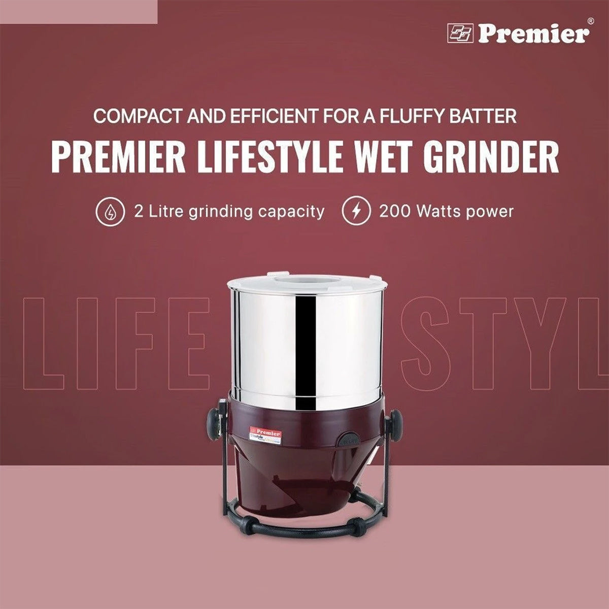 Premier LifeStyle Table Top Tilting 2 ltr Wet Grinder