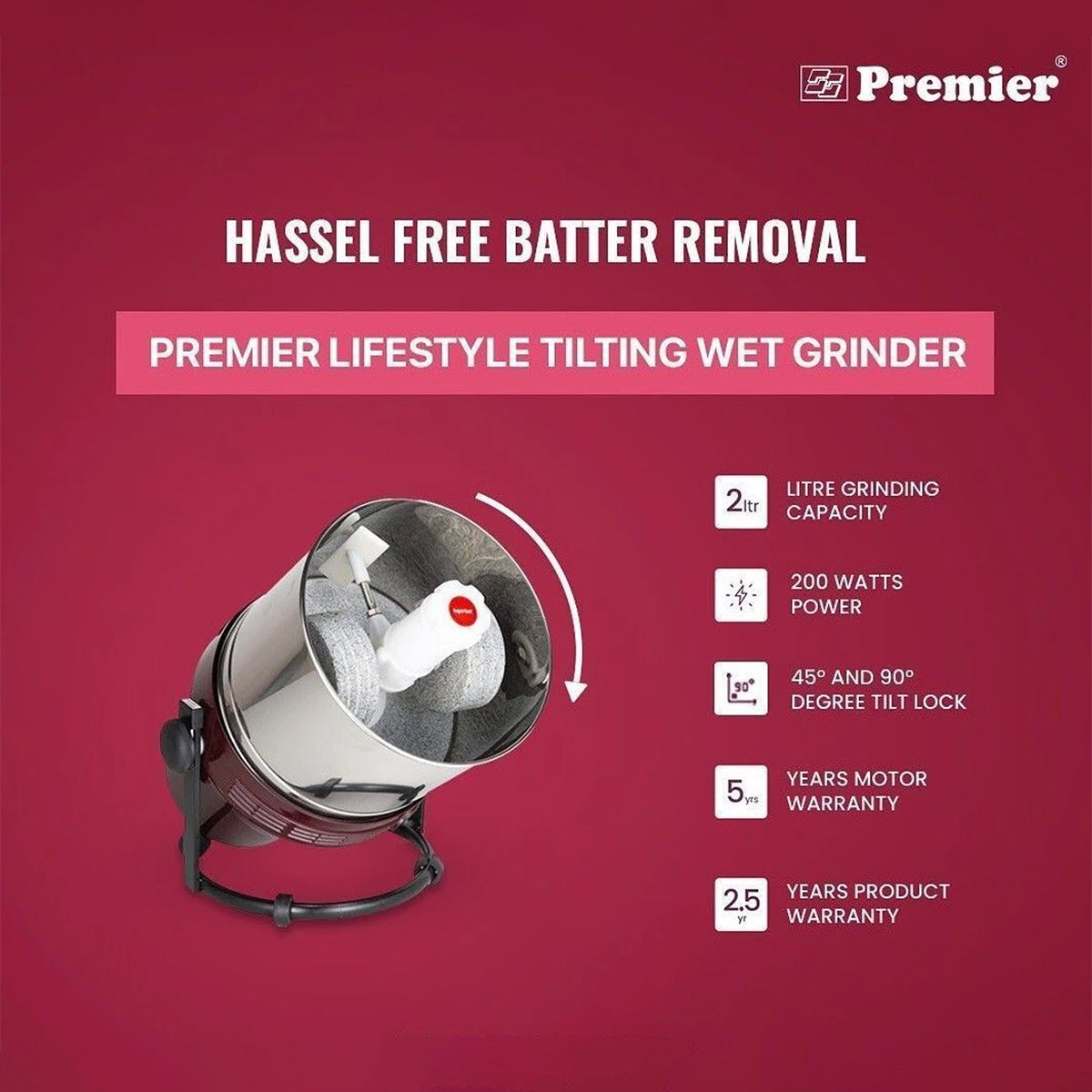 Premier LifeStyle Table Top Tilting 2 ltr Wet Grinder
