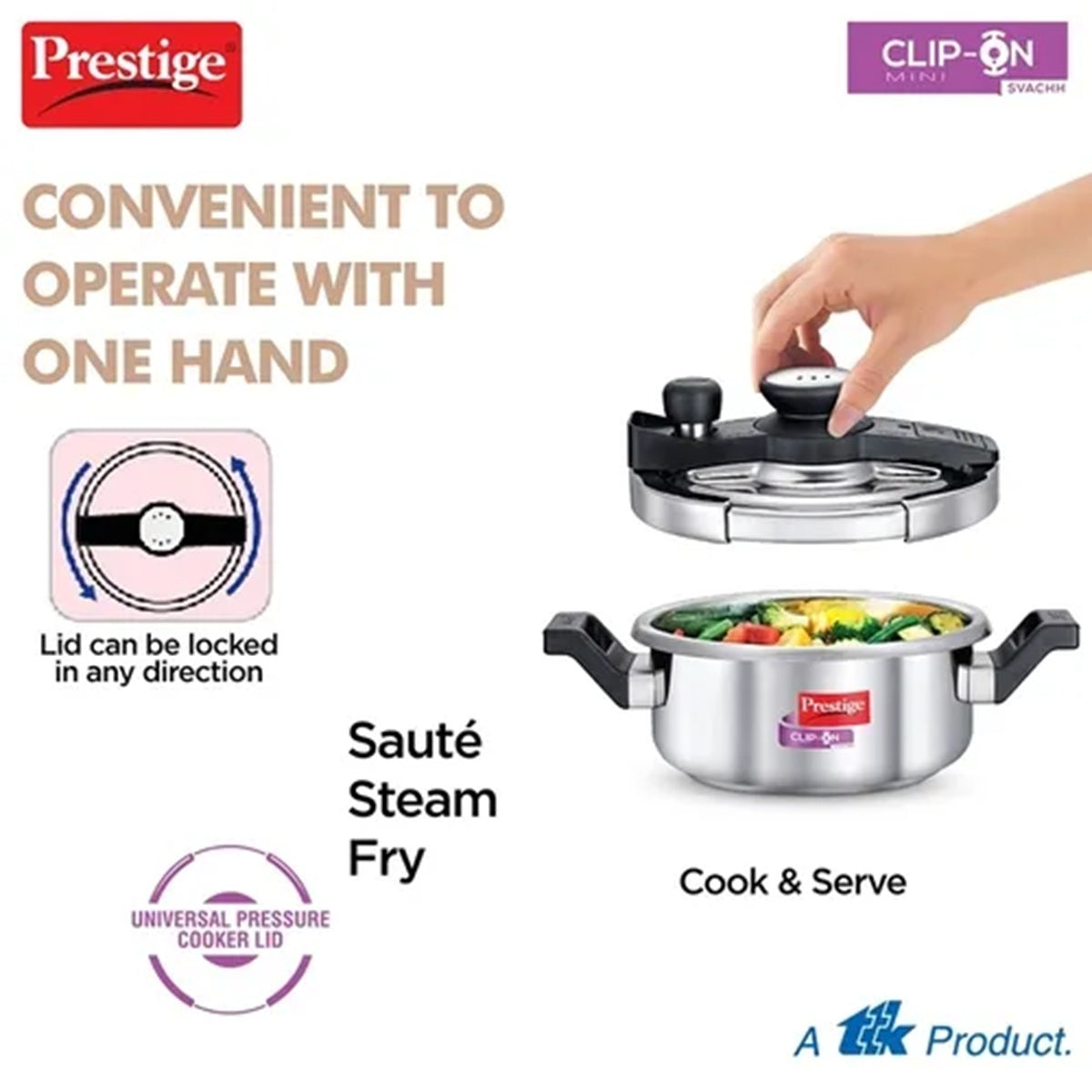 Prestige Clip-On Mini Svachh Stainless Steel Pressure Cooker 2L