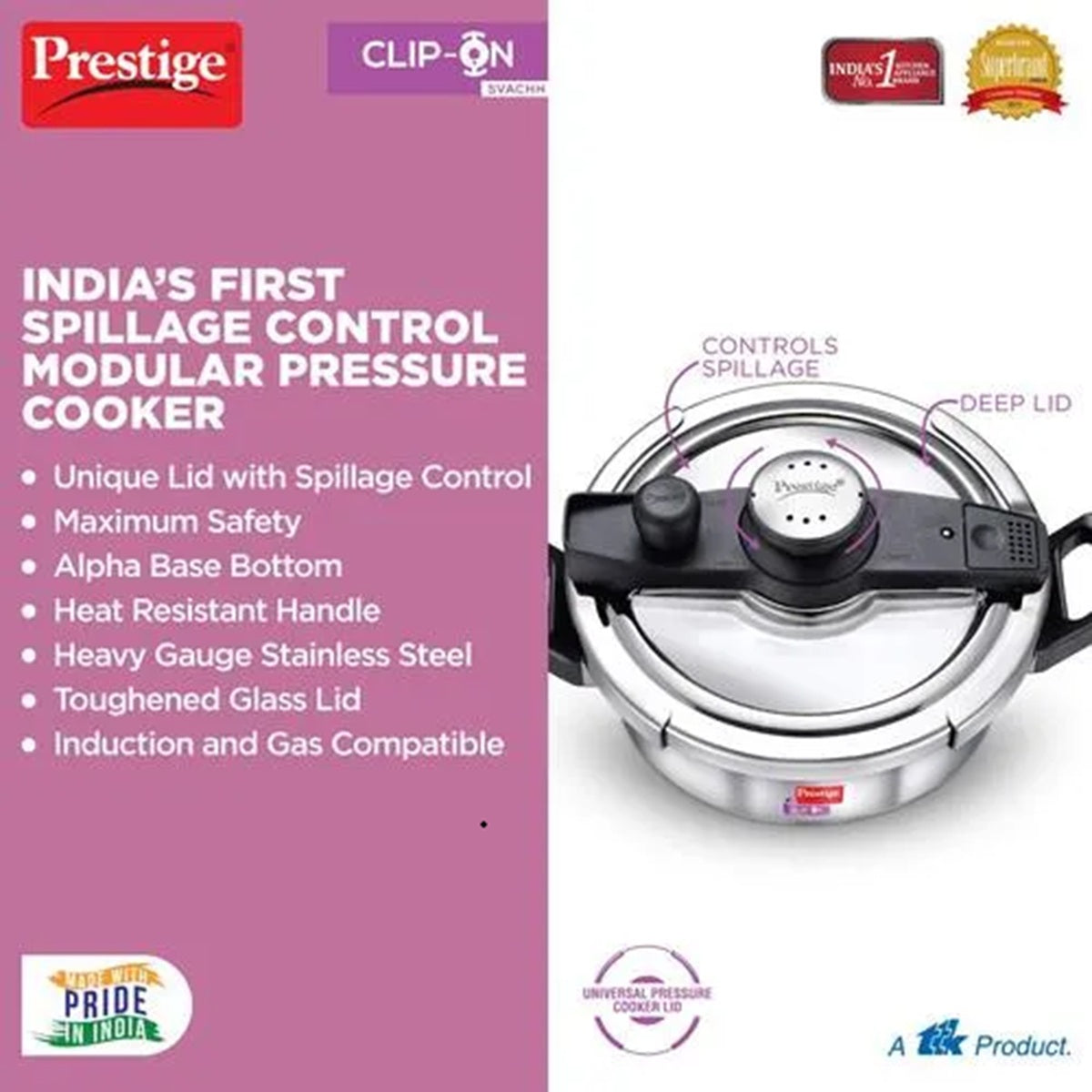 Prestige Clip-On Mini Svachh Stainless Steel Pressure Cooker 2L