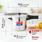 Prestige Popular Stainless Steel Pressure Cooker with Spillage Control Lid 5L