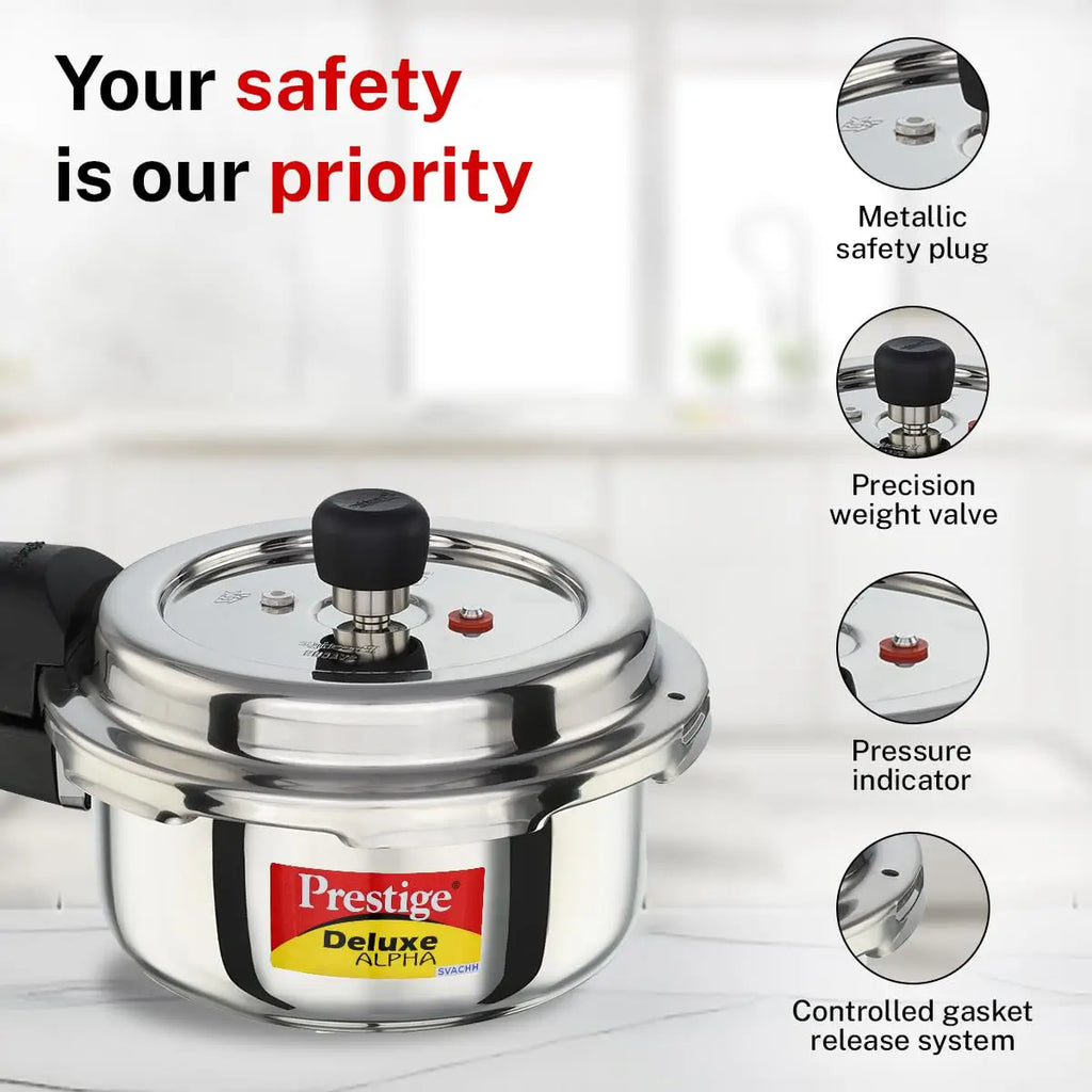 Prestige Stainless Steel Pressure Cooker - 2 Litre | Deluxe Alpha Svachh Outer Lid