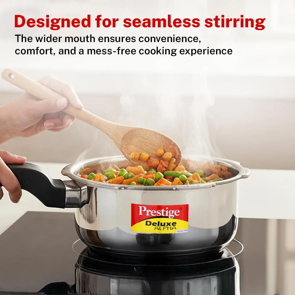 Prestige Stainless Steel Pressure Cooker - 2 Litre | Deluxe Alpha Svachh Outer Lid