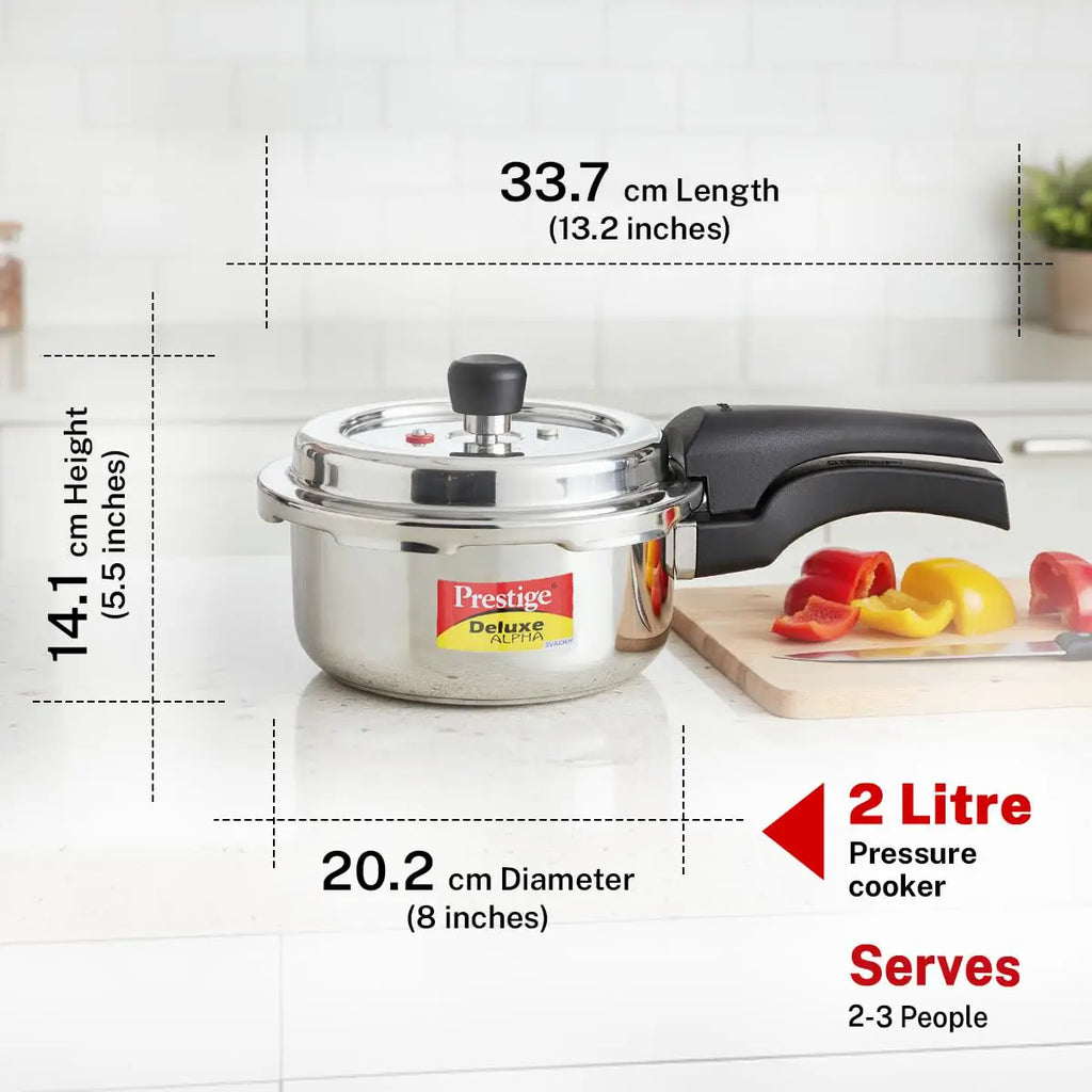 Prestige Stainless Steel Pressure Cooker - 2 Litre | Deluxe Alpha Svachh Outer Lid