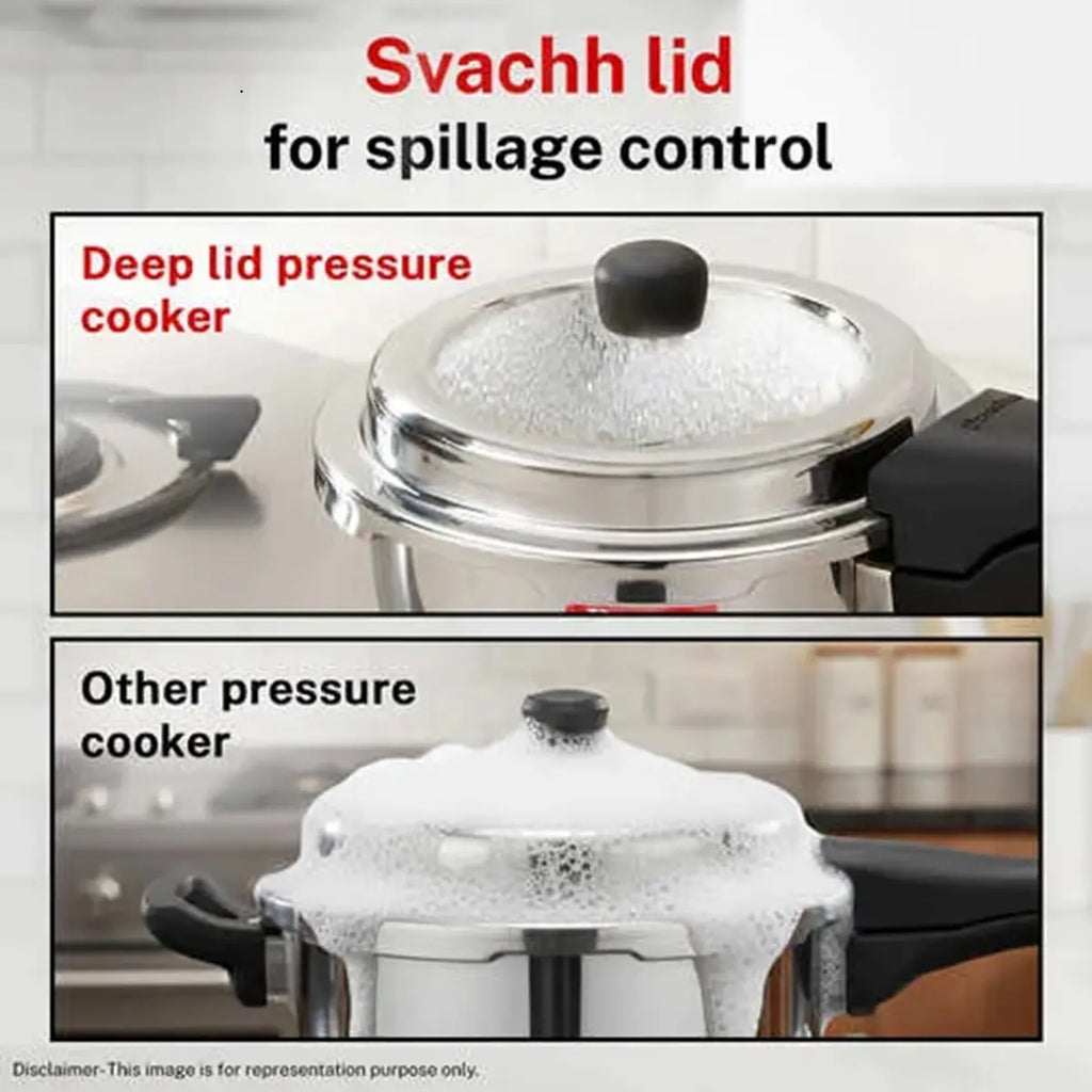 Prestige Svachh Delxue Alpha Stainless Steel 4L Pressure Cooker - Spillage Control