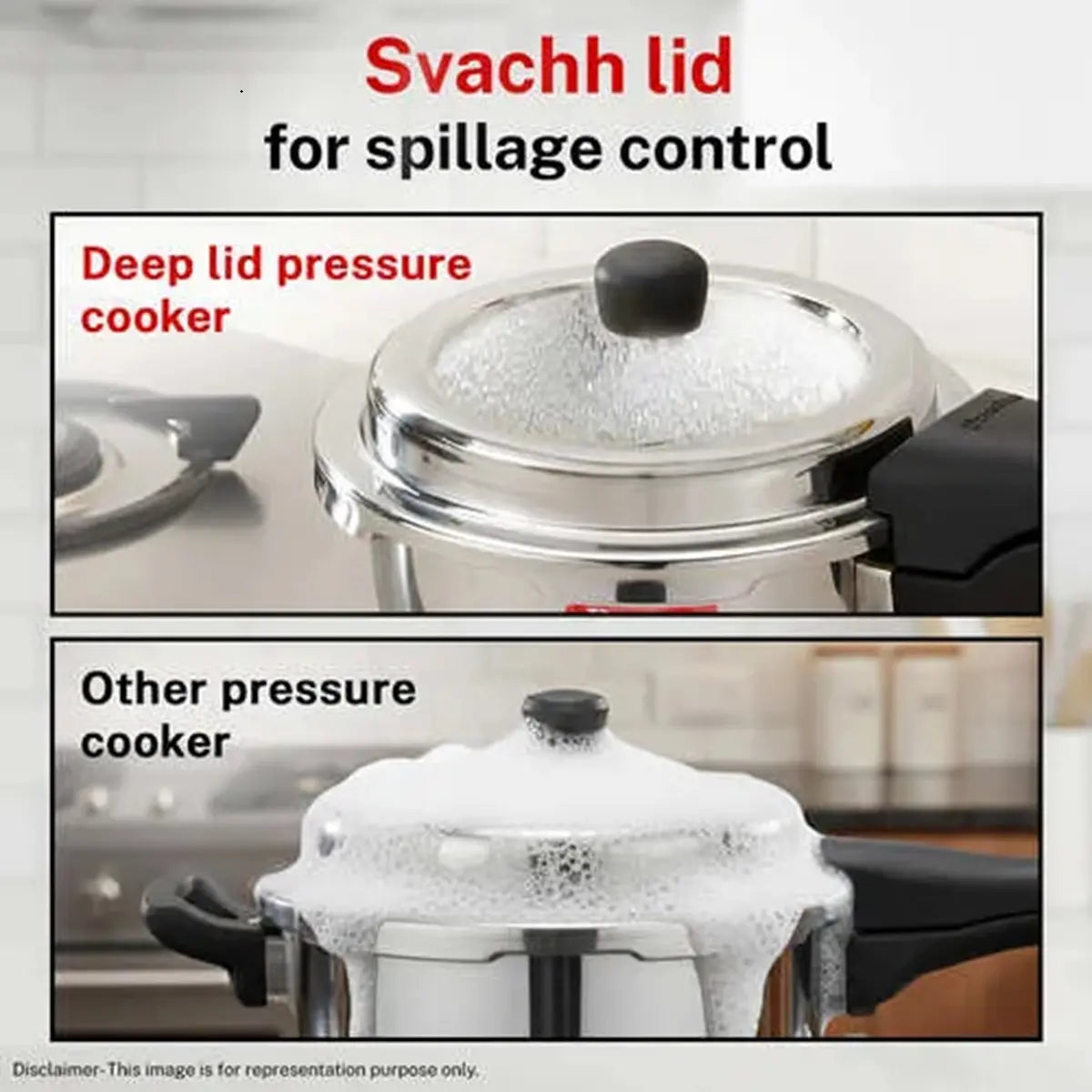 Prestige Svachh Delxue Alpha Stainless Steel 4L Pressure Cooker - Spillage Control