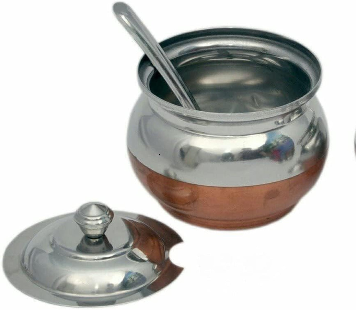 Copper Coated Stainless Steel Ghee Pot Small with Spoon