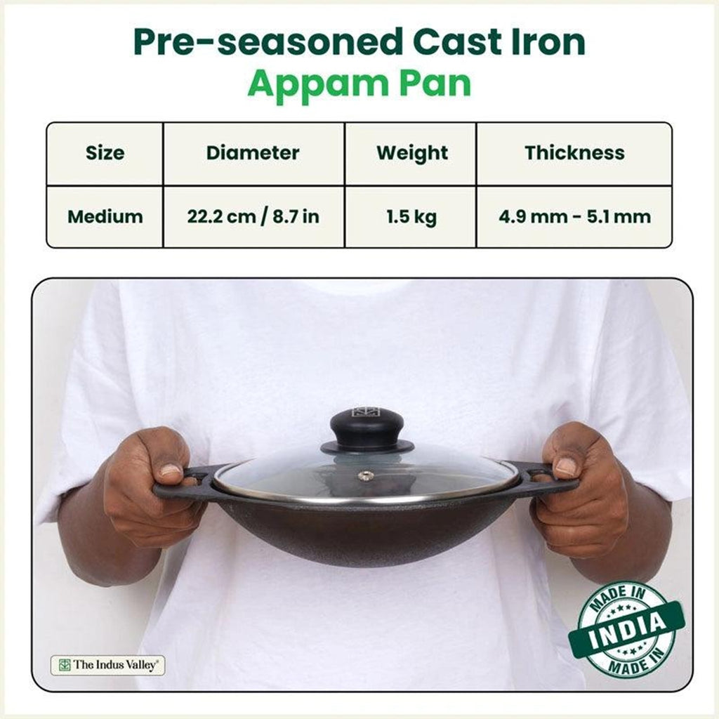 Srinica Cast Iron Appam Pan with Lid