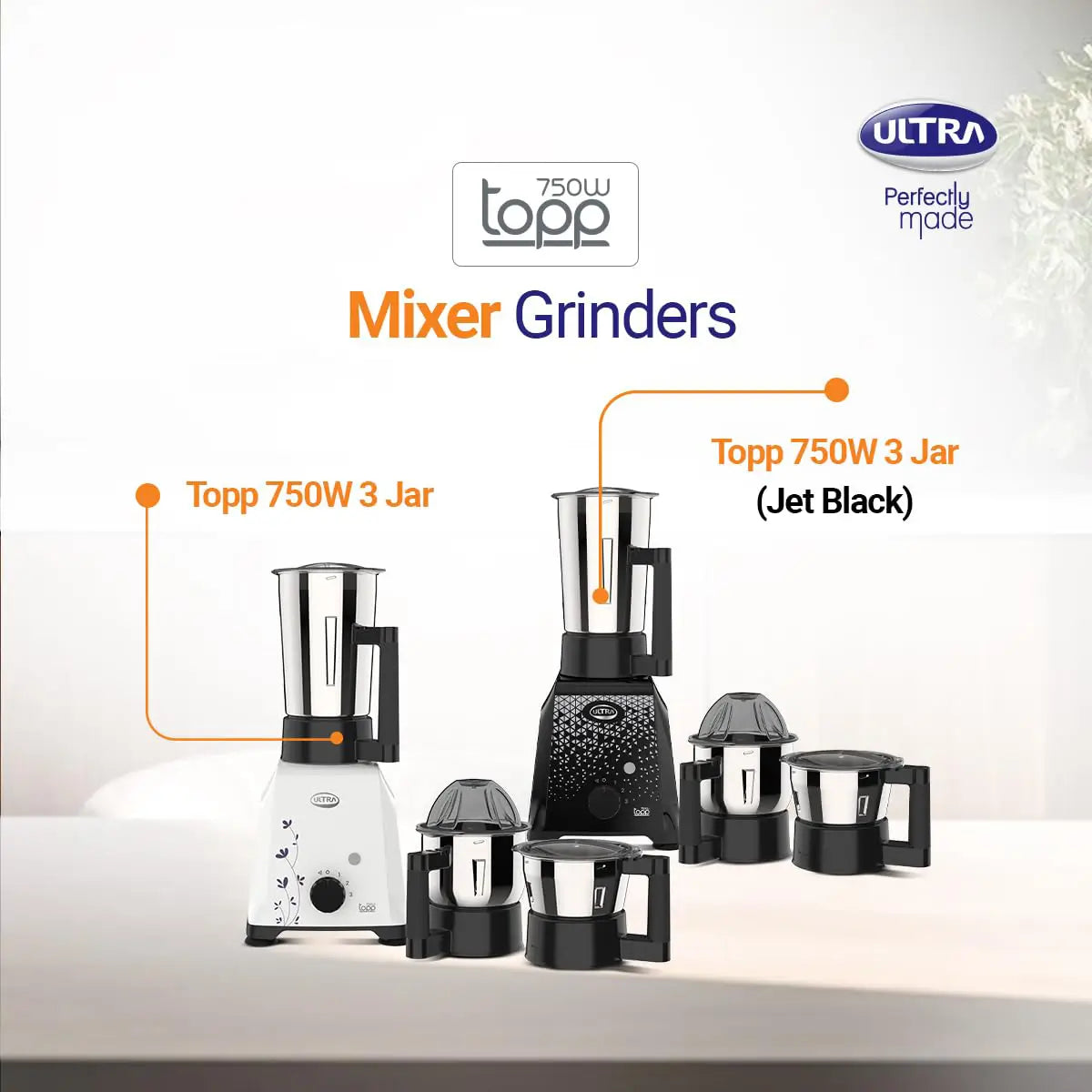 ULTRA Topp Blue 750 W Mixer Grinder | 3 Jars)