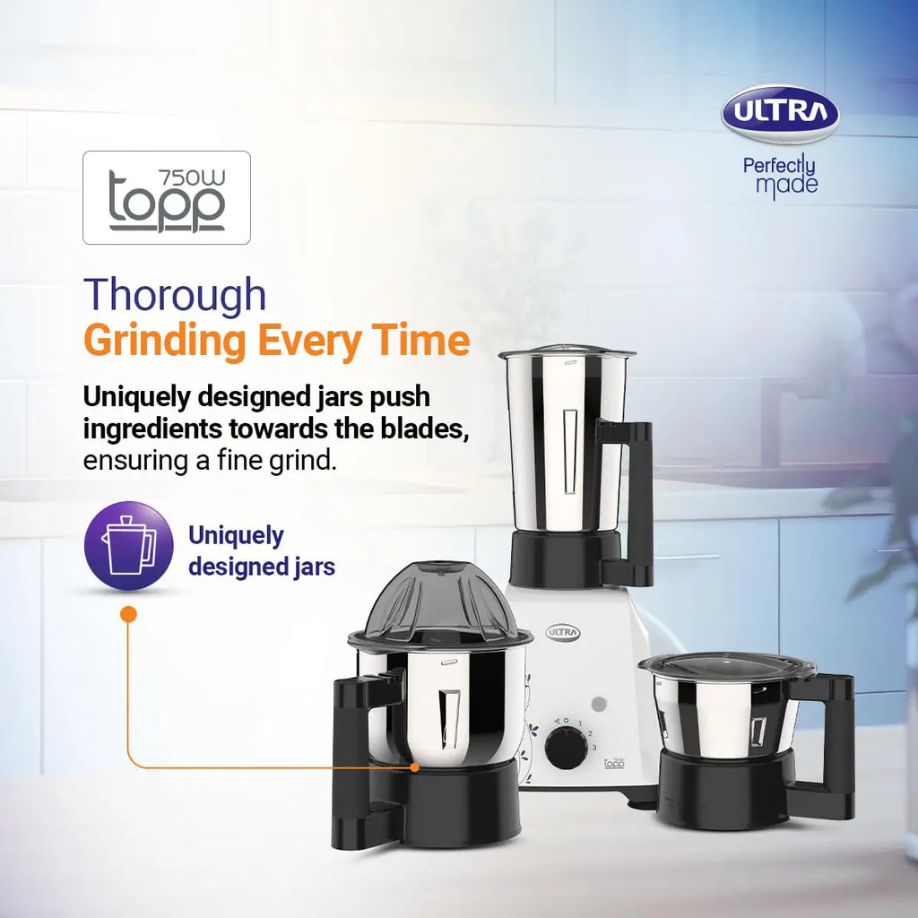 ULTRA Topp Blue 750 W Mixer Grinder | 3 Jars)