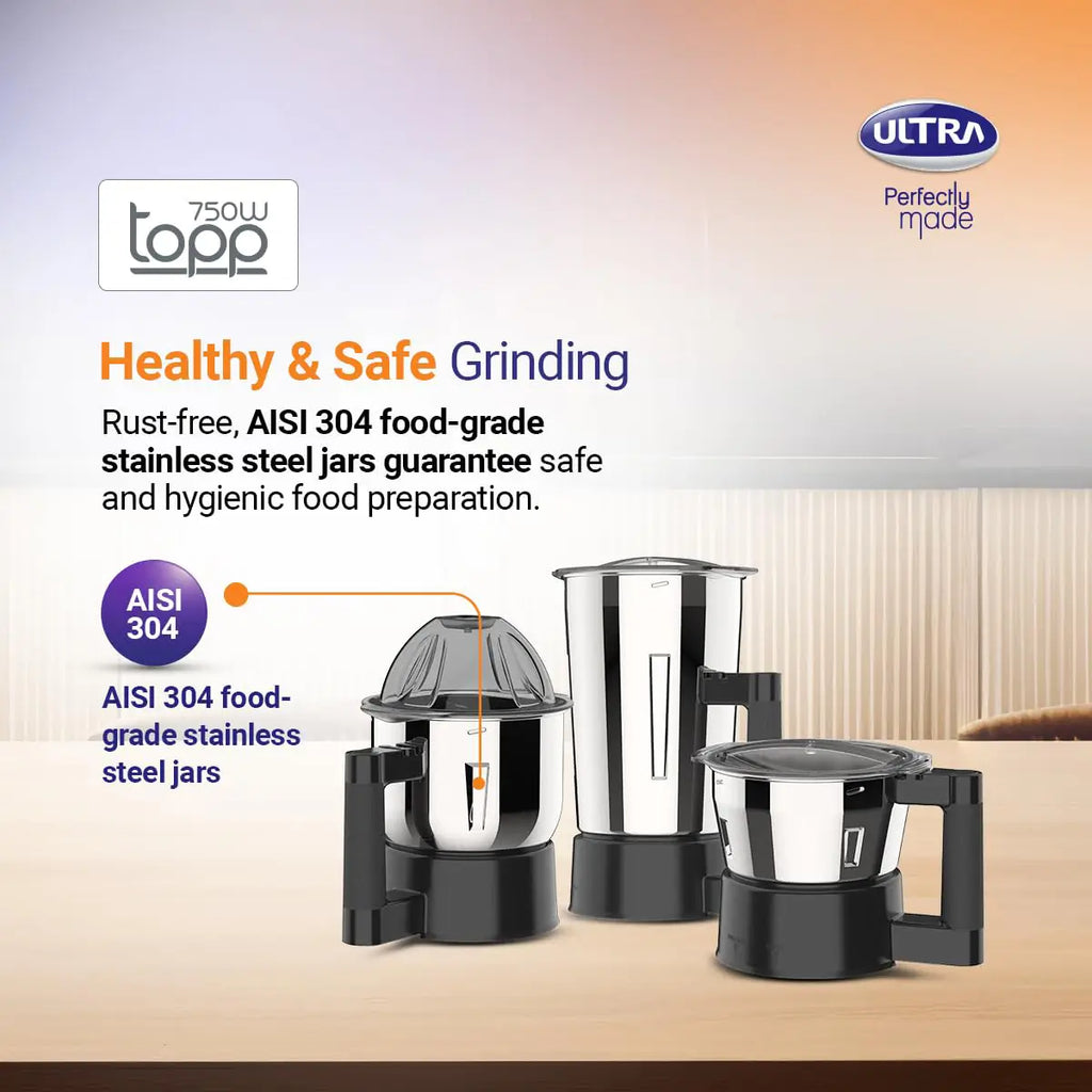 ULTRA Topp Blue 750 W Mixer Grinder | 3 Jars)