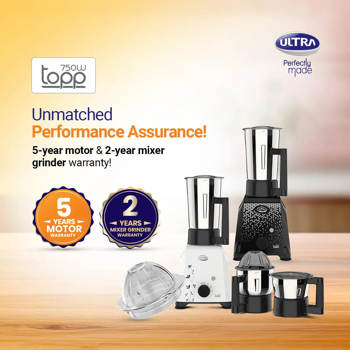 ULTRA Topp Blue 750 W Mixer Grinder | 3 Jars)